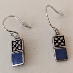 Blue and Silver Rectangle Earrings